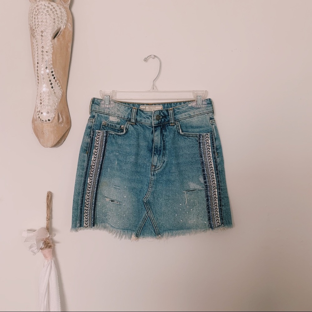 FREE PEOPLE Denim Skirt with Stripes size 0 - Picture 2 of 4